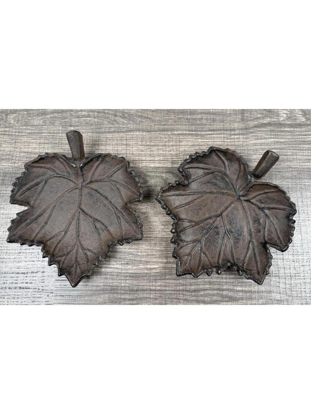 Set 2 Cast Iron Maple Leaf Dishes Rustic Brown Trinket Tray Farmhouse